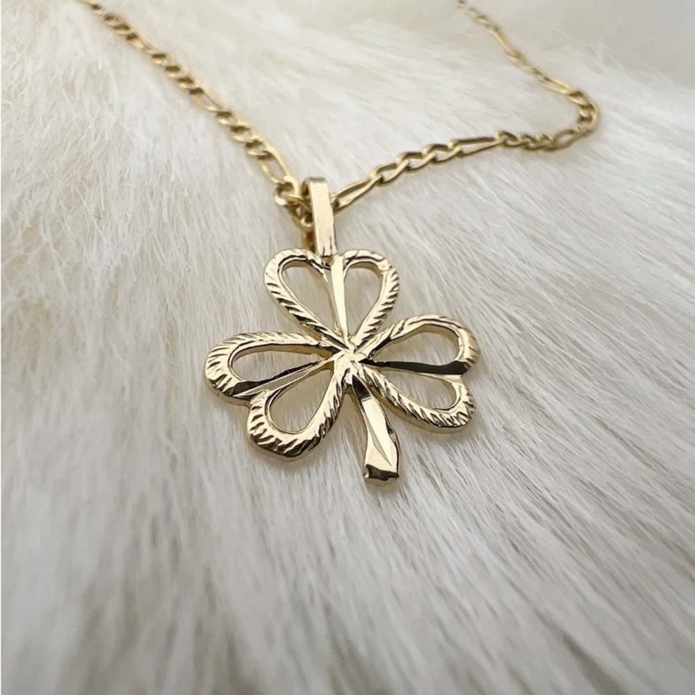 14k Solid Yellow Gold Lucky 3 Leaf Clover Charm (Chain not included)